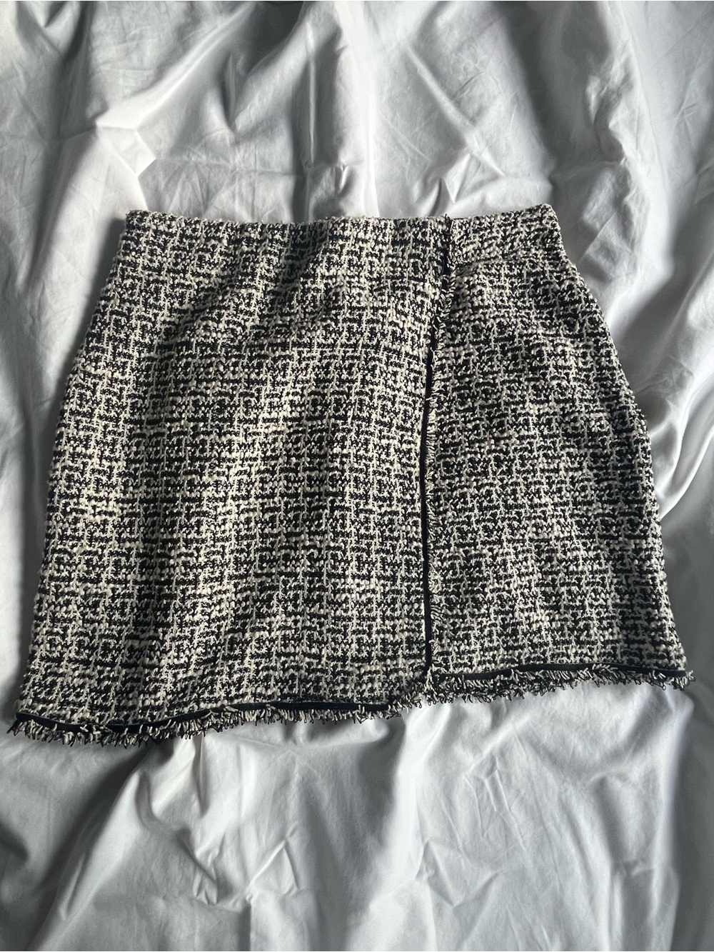 Max Studio Black & White Tweed Fringe Mini Skirt